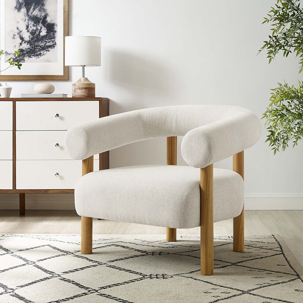 Heathered fabric accent chair in ivory by Modway