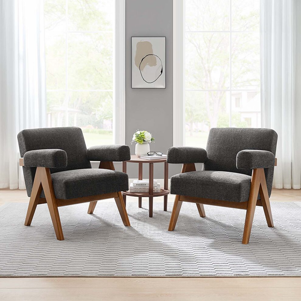 Set of 2 stylish dark gray fabric armchairs by Modway