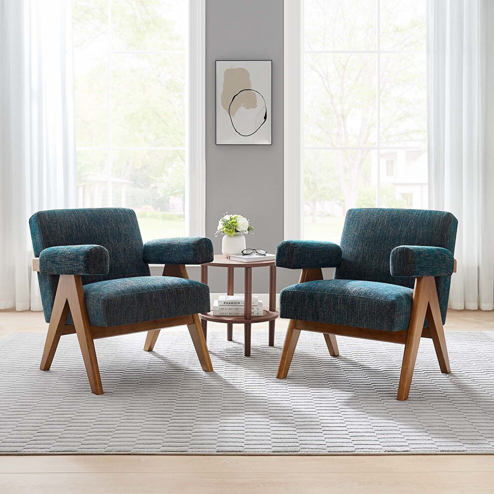 Set of 2 stylish azure fabric armchairs by Modway