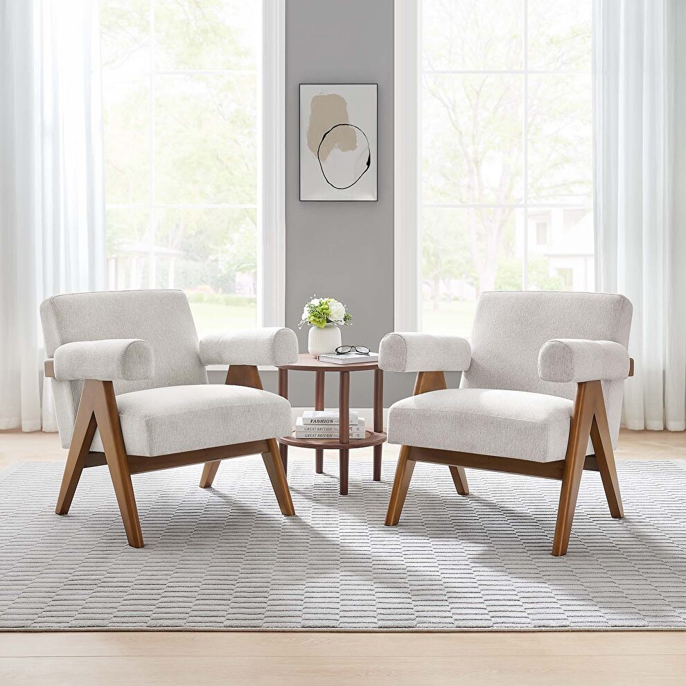 Set of 2 stylish ivory fabric armchairs by Modway