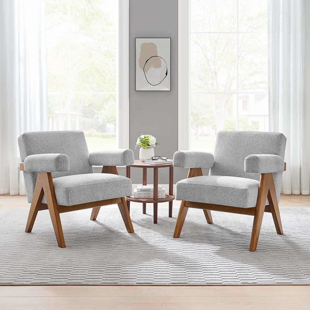Set of 2 stylish light gray fabric armchairs by Modway