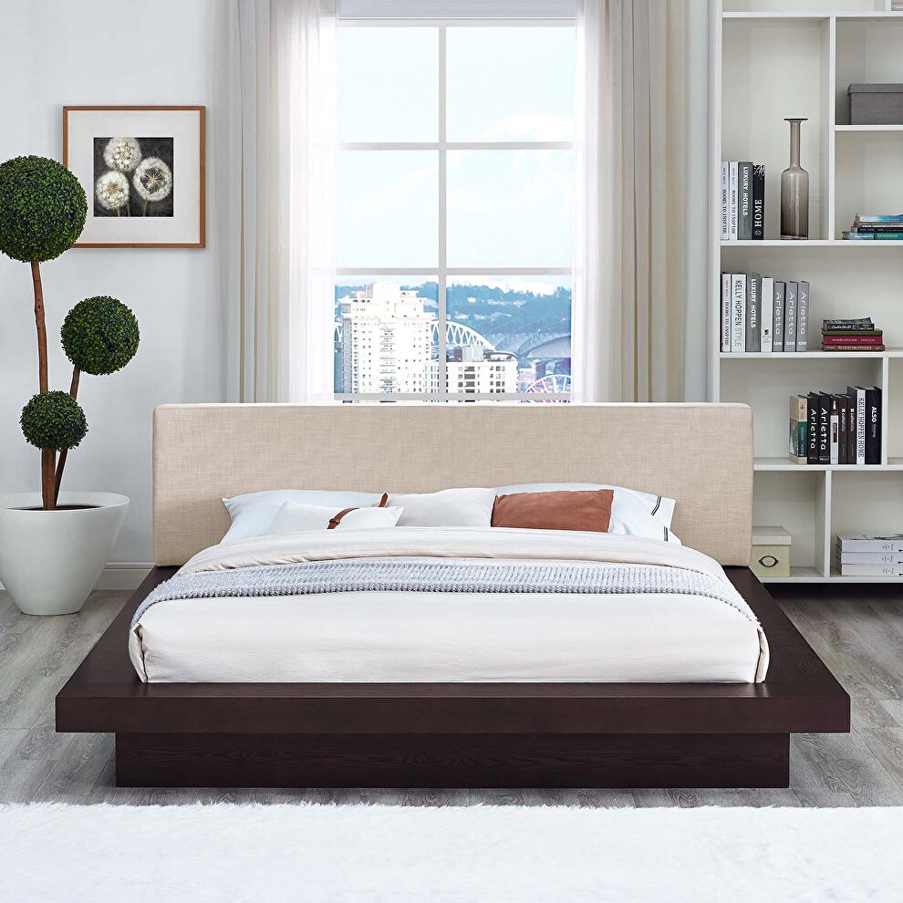 Beige finish fabric upholstery platform bed by Modway