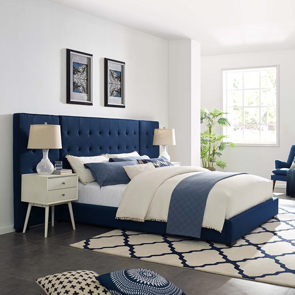 Azure finish upholstered fabric platform bed by Modway