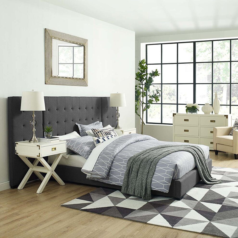Gray finish upholstered fabric platform bed by Modway