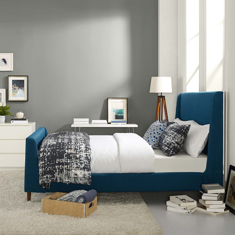 Azure finish upholstered fabric sleigh platform bed by Modway