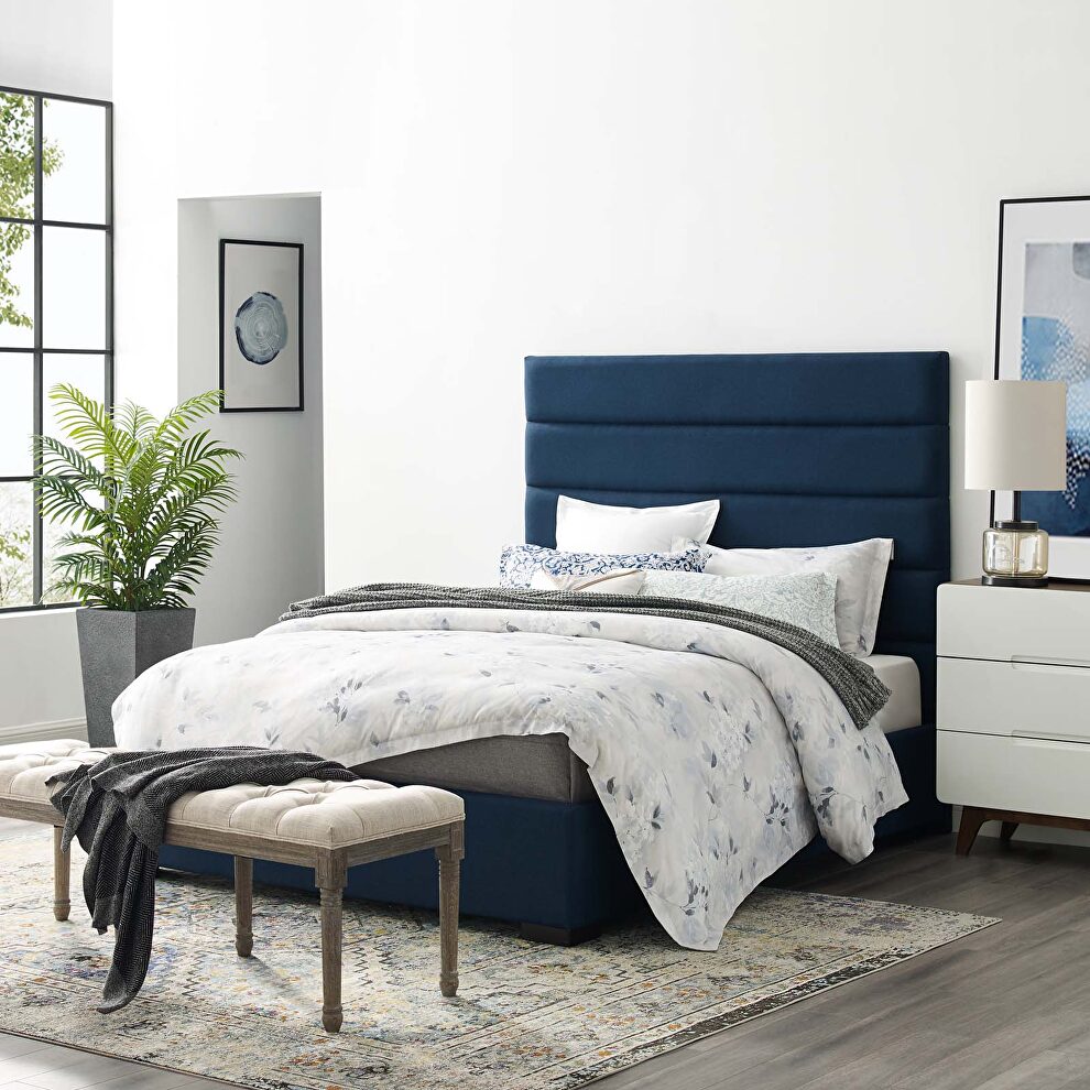 Upholstered fabric platform bed in blue by Modway