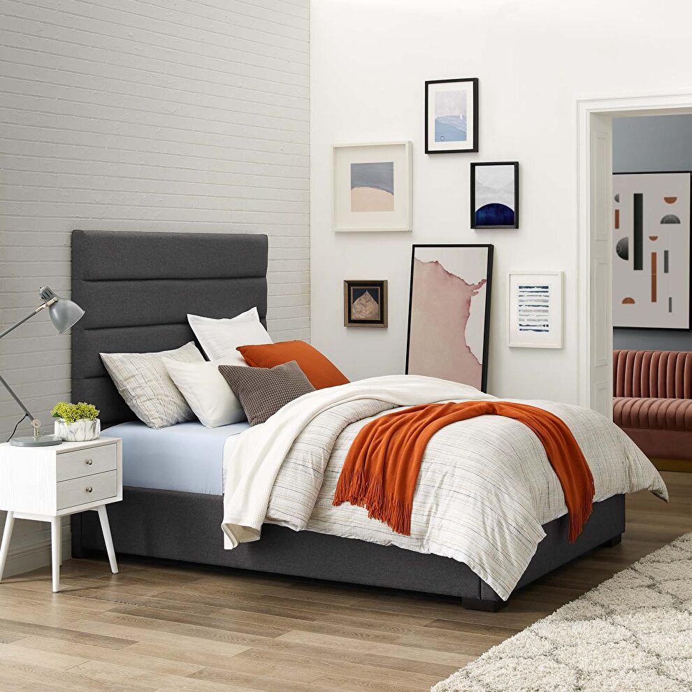 Upholstered fabric platform bed in gray by Modway