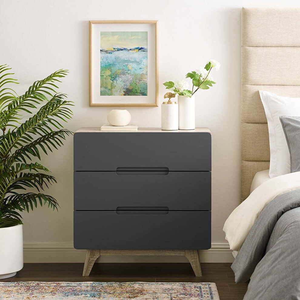 Three-drawer chest or stand in natural gray by Modway