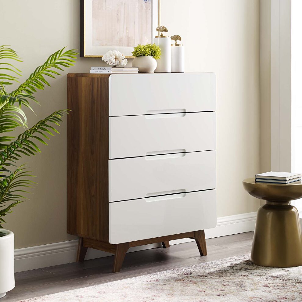 Four-drawer chest or stand in walnut white by Modway