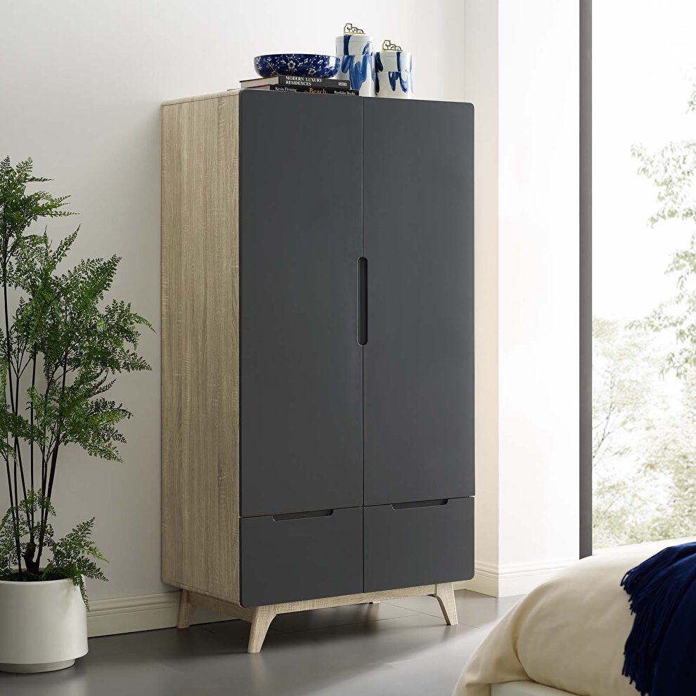 Wood wardrobe cabinet in natural gray by Modway