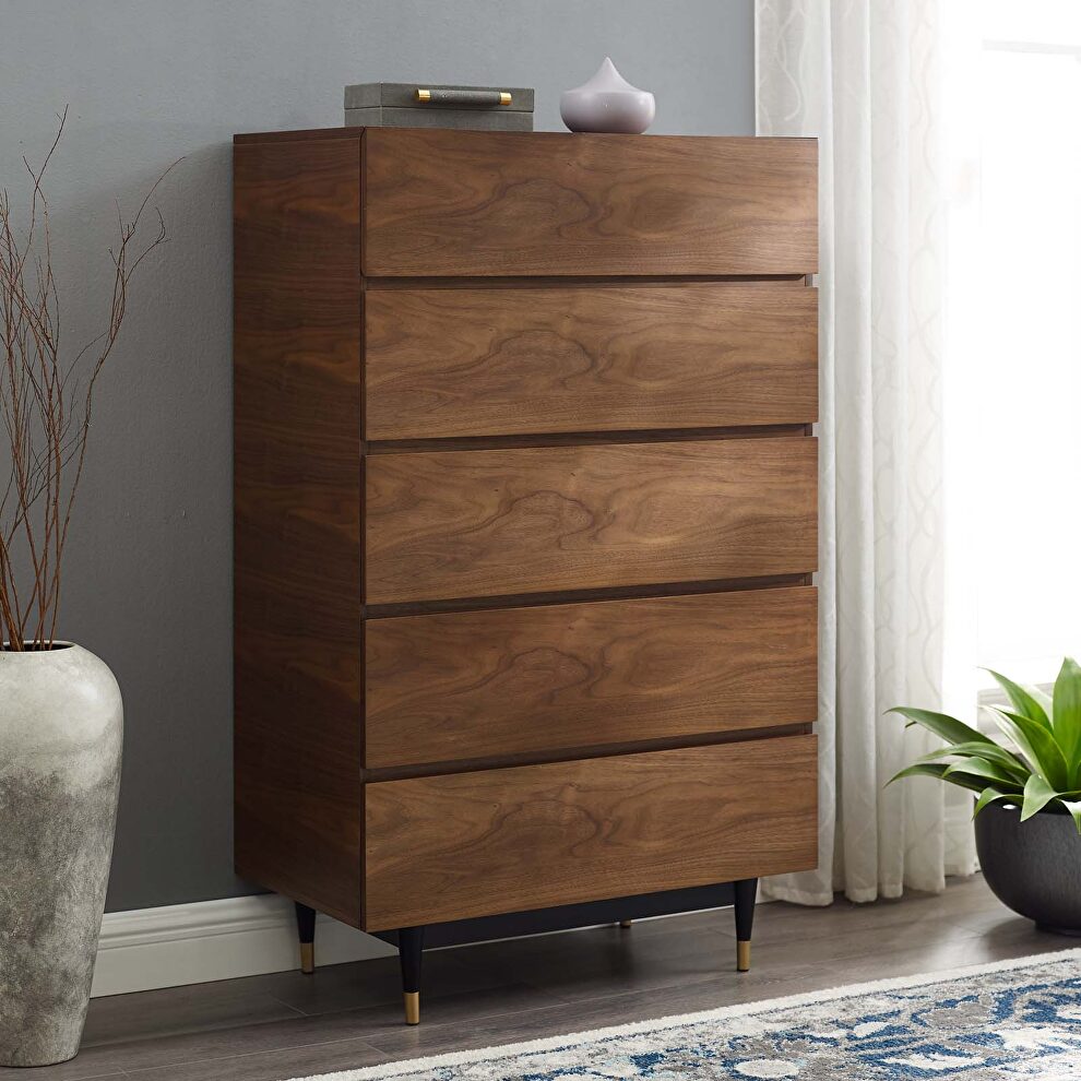 Beautifully grained brown walnut veneer chest by Modway