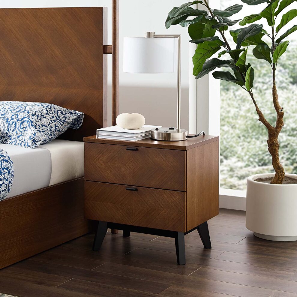 Wood nightstand in walnut by Modway
