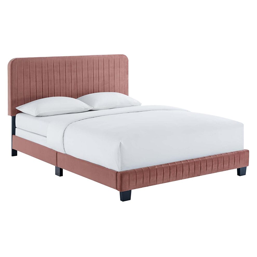 Dusty rose finish channel tufted performance velvet full bed by Modway