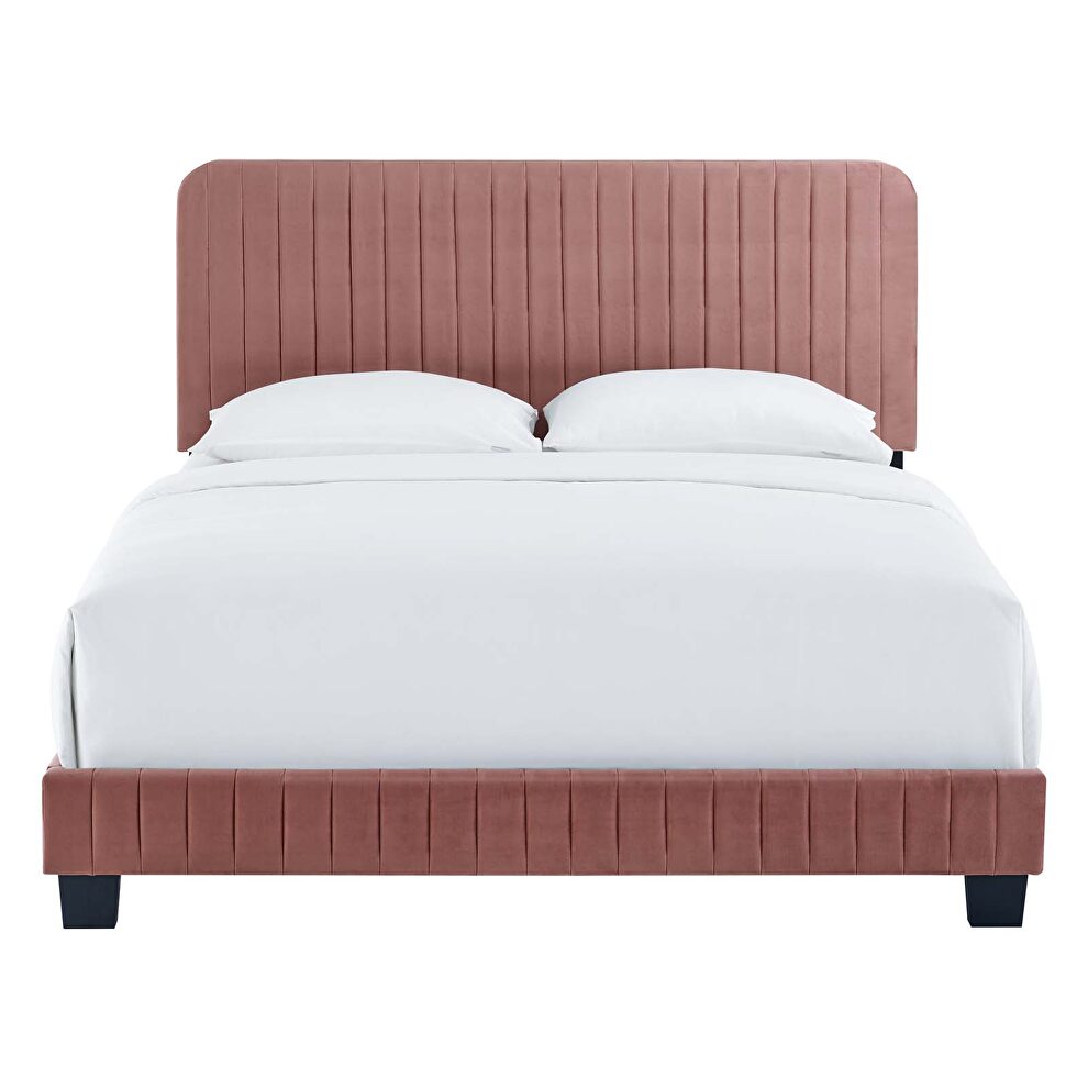 Dusty rose finish channel tufted performance velvet king bed by Modway