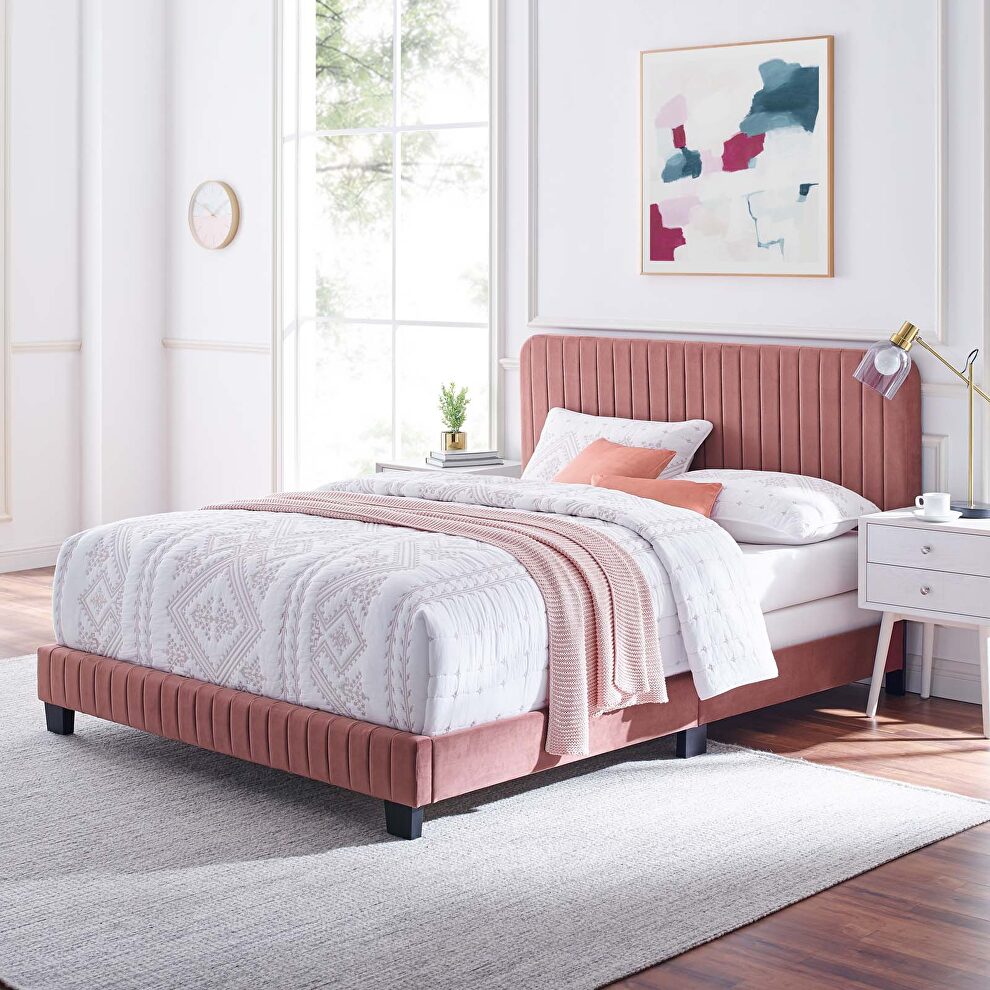 Dusty rose finish channel tufted performance velvet twin bed by Modway