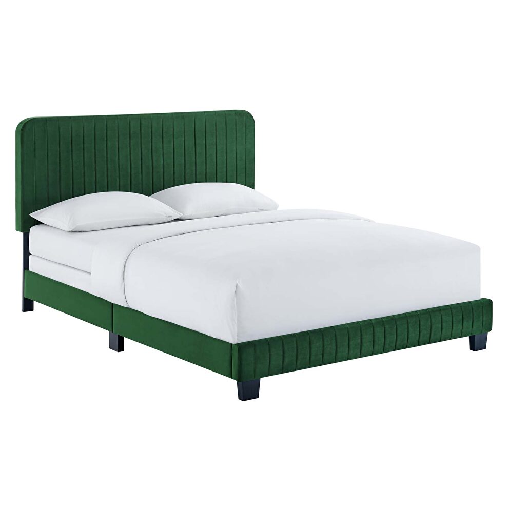 Emerald finish channel tufted performance velvet full bed by Modway