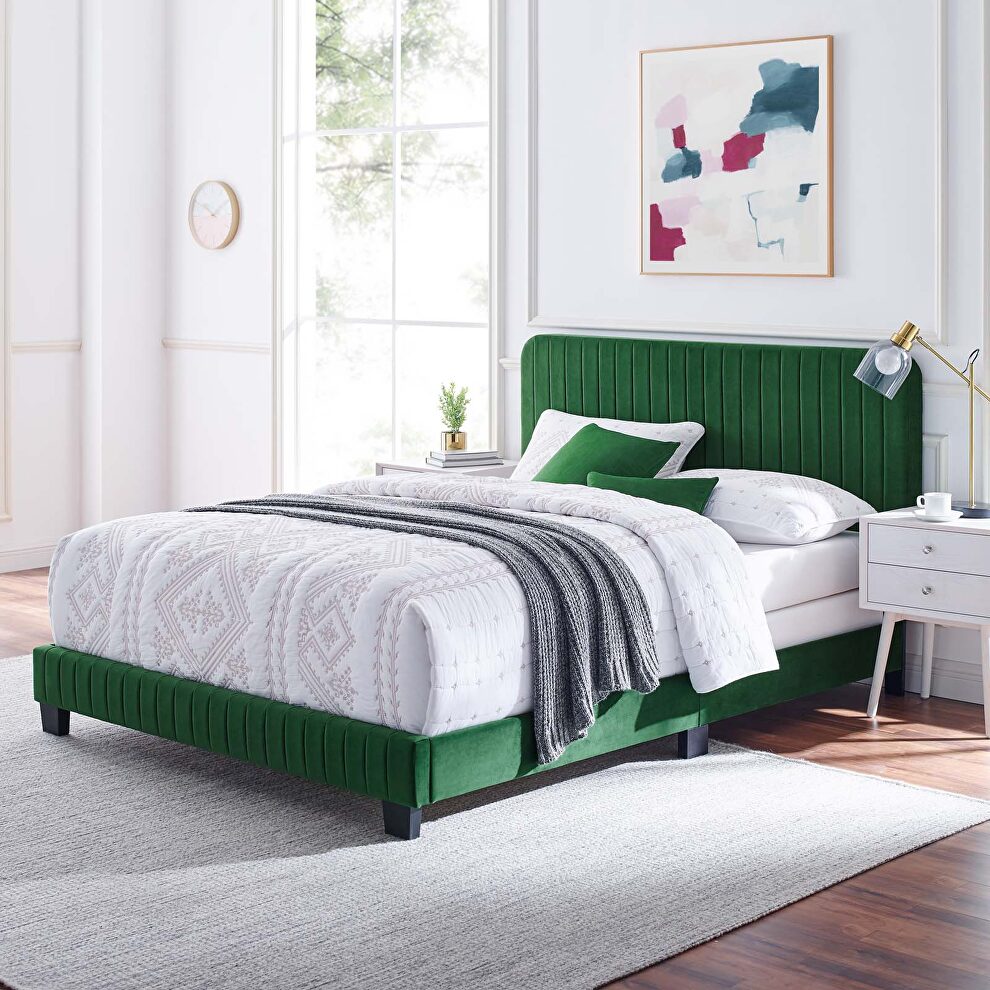 Emerald finish channel tufted performance velvet twin bed by Modway