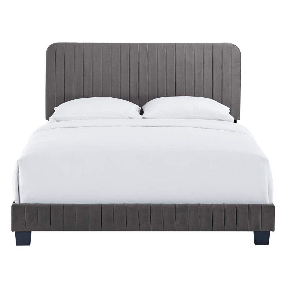 Gray finish channel tufted performance velvet king bed by Modway
