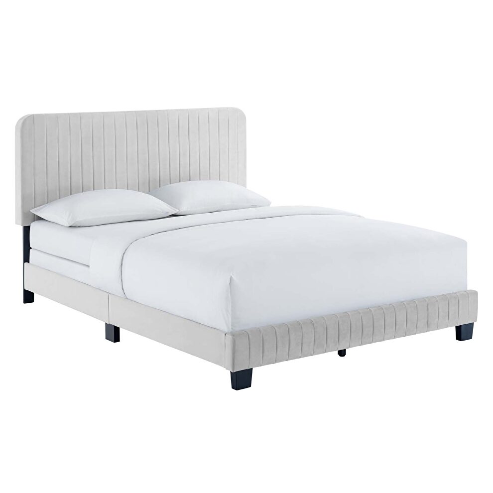 Light gray finish channel tufted performance velvet full bed by Modway