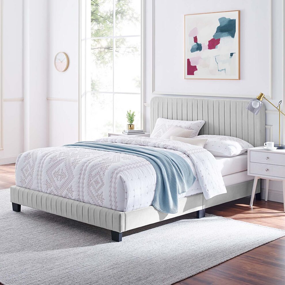Light gray finish channel tufted performance velvet twin bed by Modway