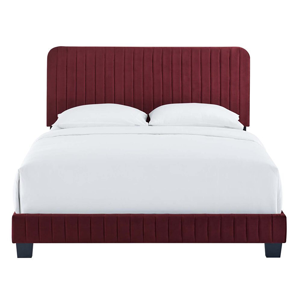 Maroon finish channel tufted performance velvet king bed by Modway
