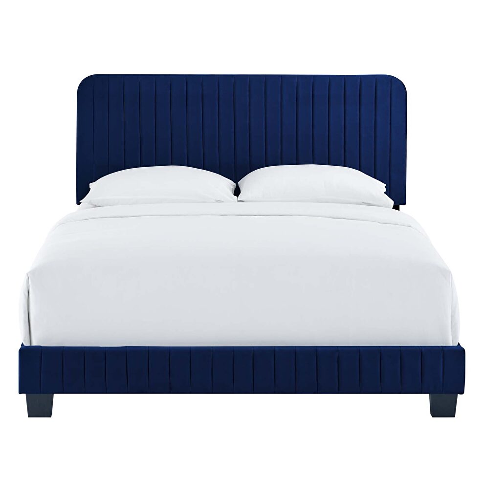Navy finish channel tufted performance velvet king bed by Modway