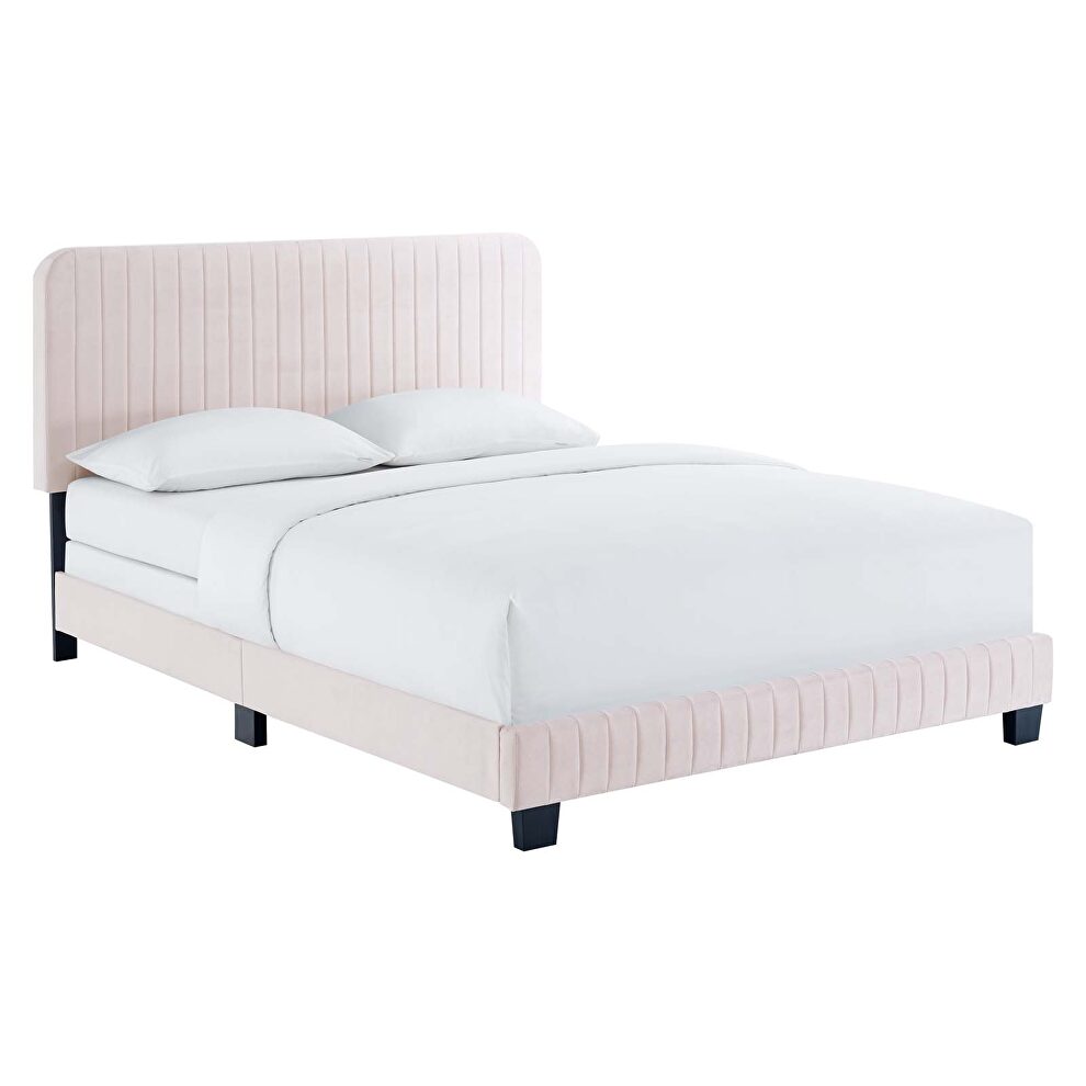 Pink finish channel tufted performance velvet full bed by Modway