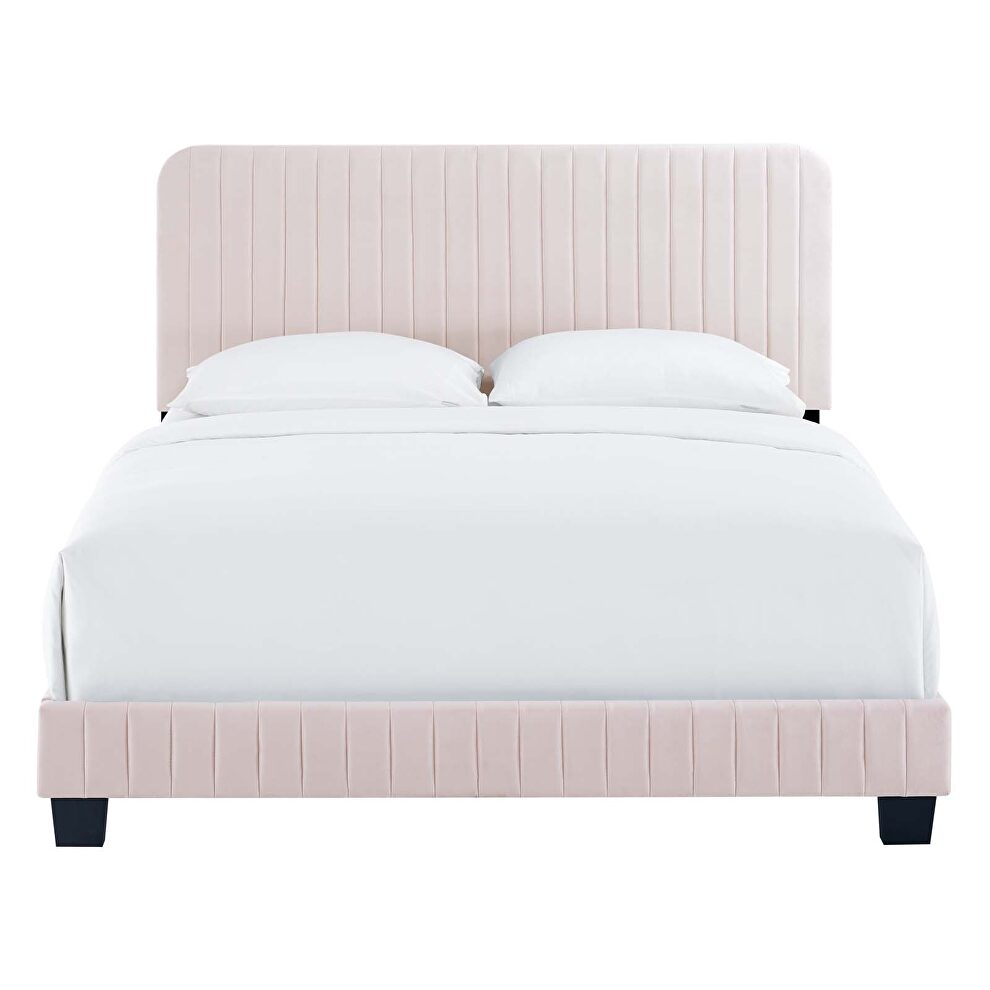 Pink finish channel tufted performance velvet king bed by Modway