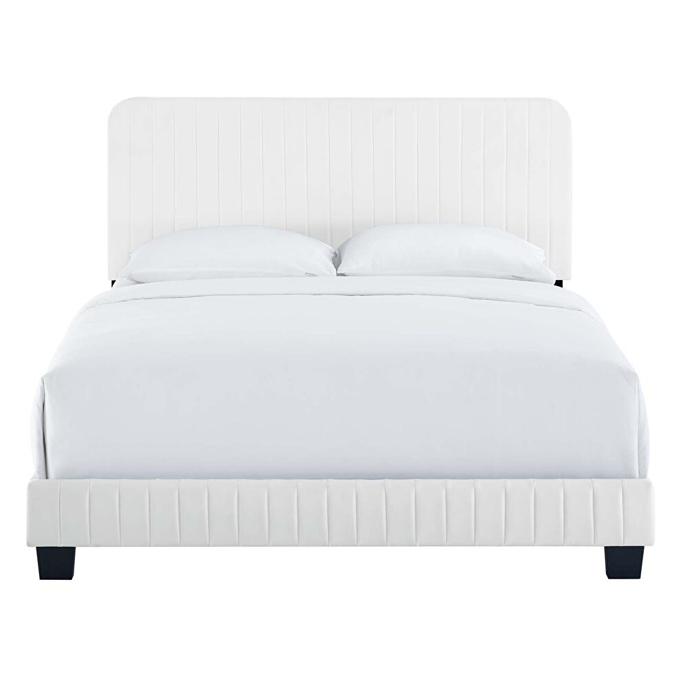 White finish channel tufted performance velvet king bed by Modway