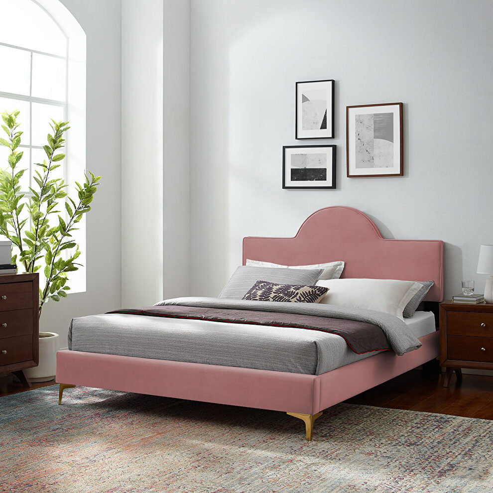 Dusty rose performance velvet upholstery full bed by Modway