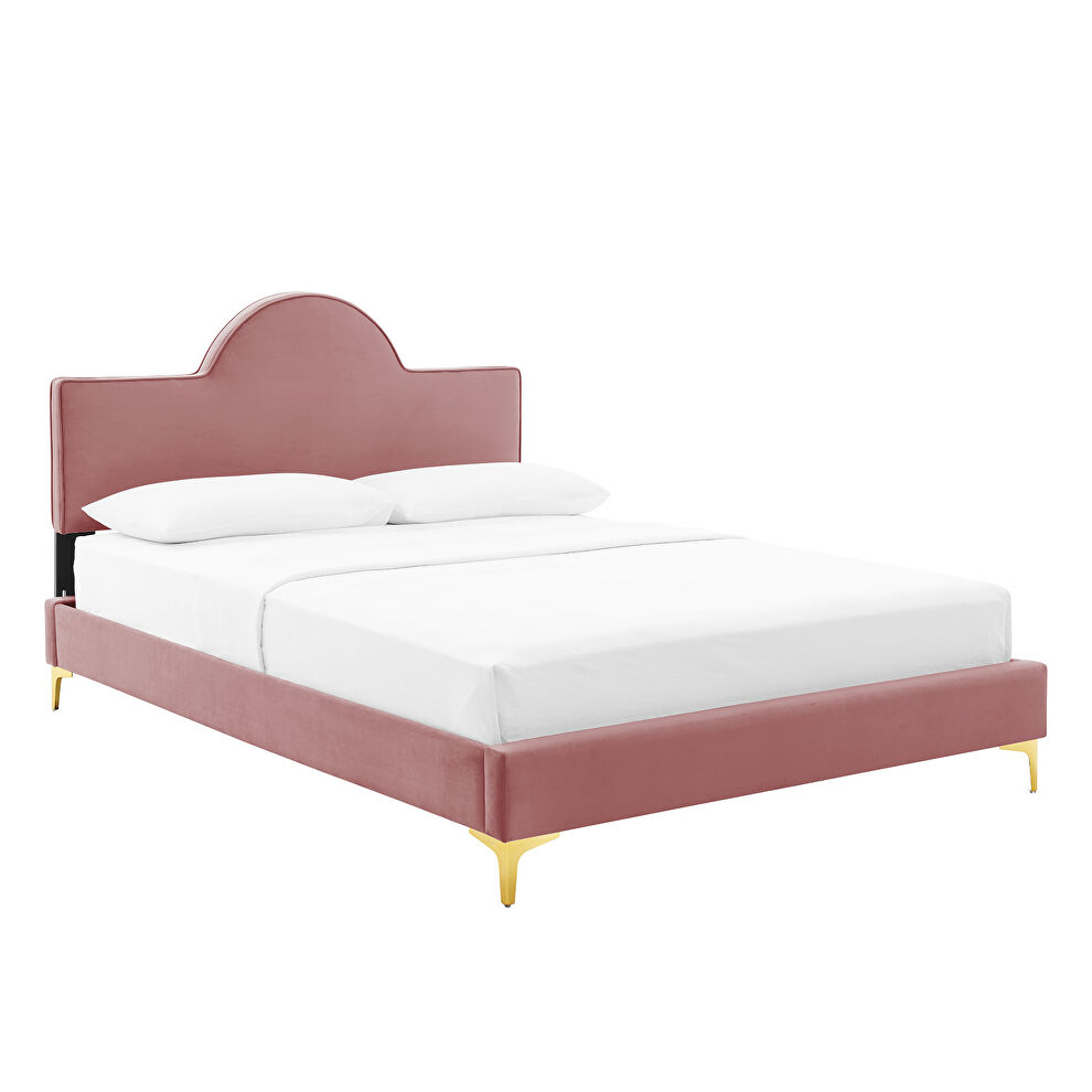 Dusty rose performance velvet upholstery king bed by Modway