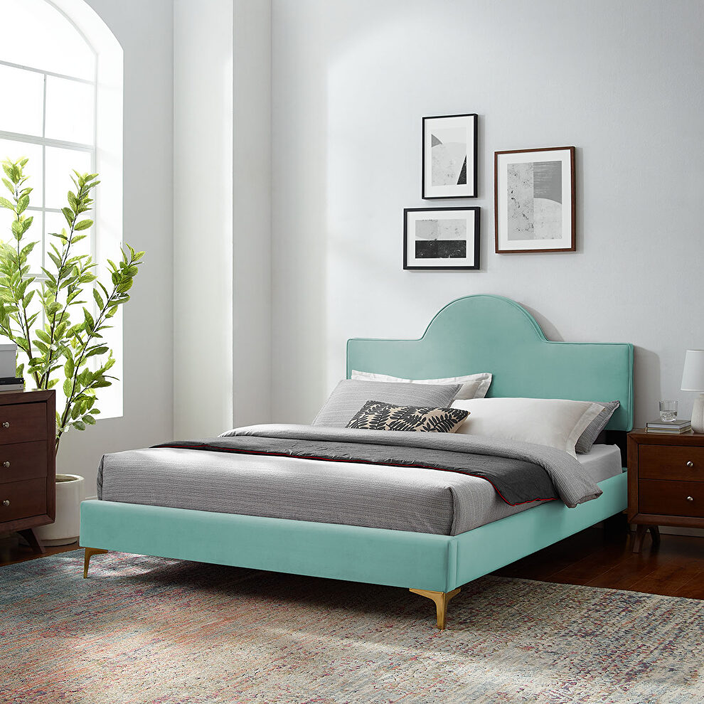 Mint performance velvet upholstery queen bed by Modway