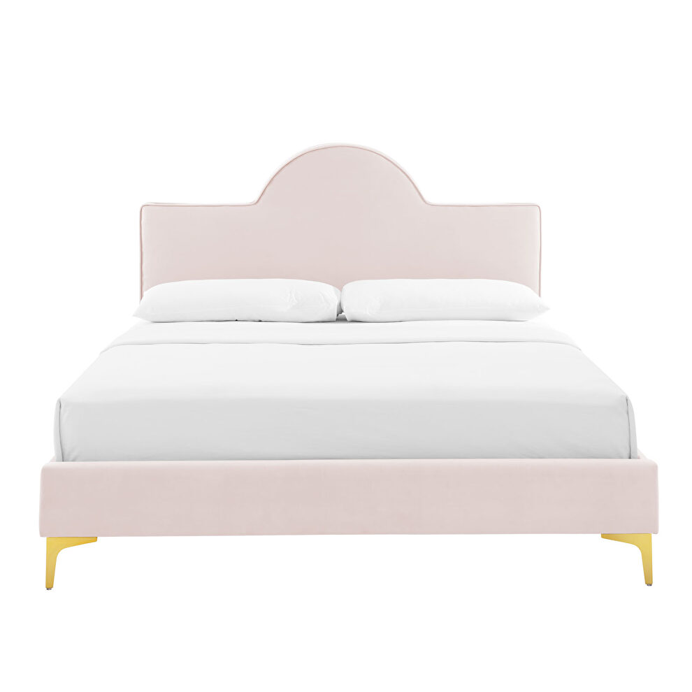 Pink performance velvet upholstery twin bed by Modway