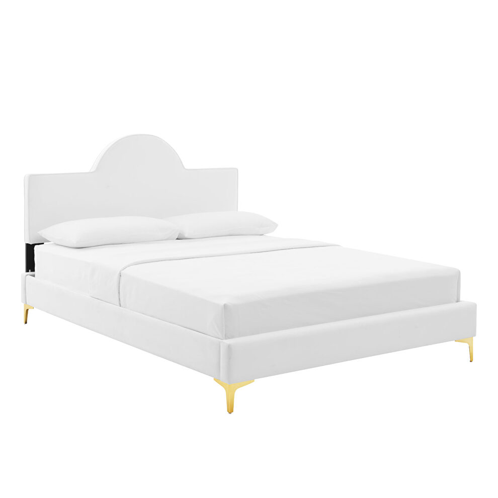 White performance velvet upholstery king bed by Modway