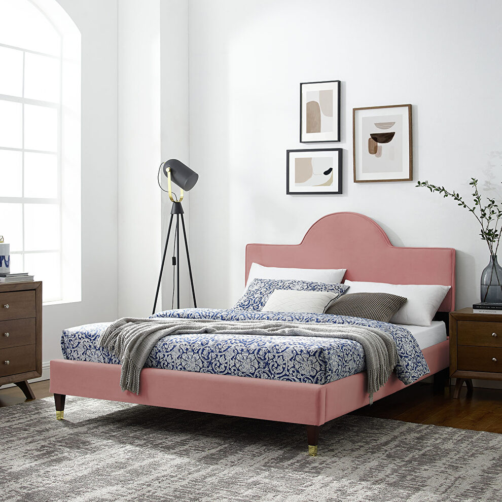 Performance velvet upholstery queen bed in dusty rose by Modway