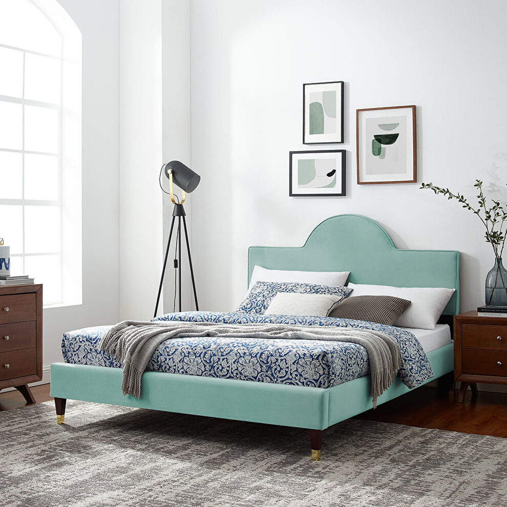 Performance velvet upholstery queen bed in mint by Modway