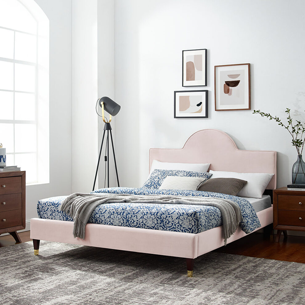 Performance velvet upholstery queen bed in pink by Modway