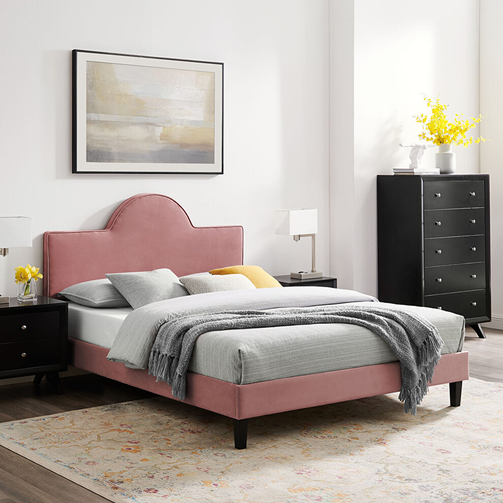 Performance velvet upholstery queen bed in dusty rose finish by Modway