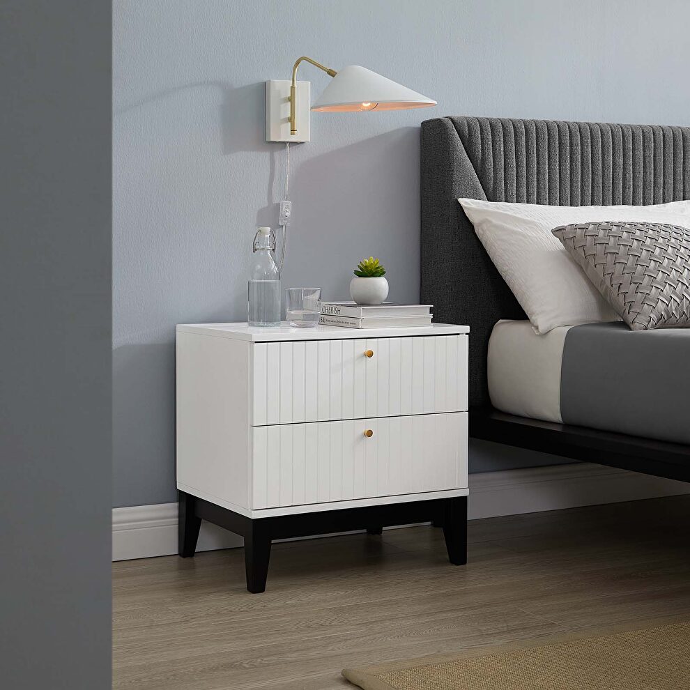White finish contemporary modern design nightstand by Modway