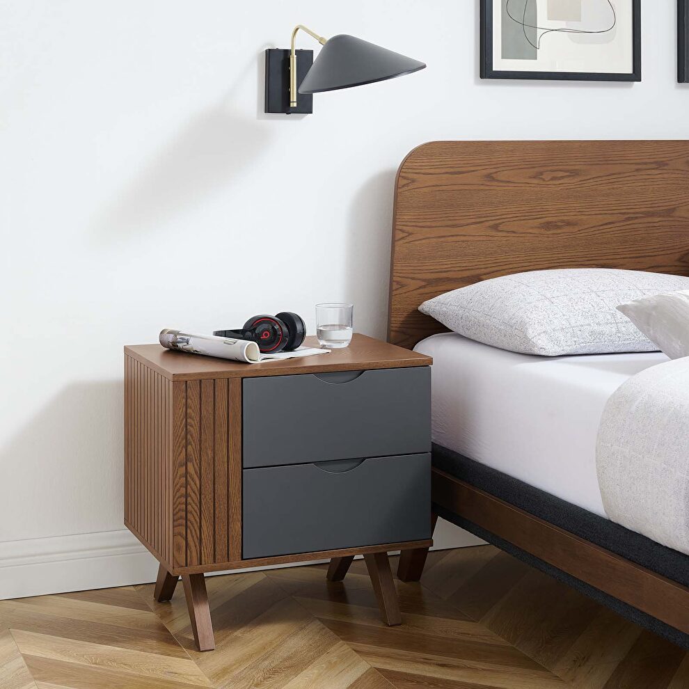 Walnut/ gray finish contemporary modern design nightstand by Modway
