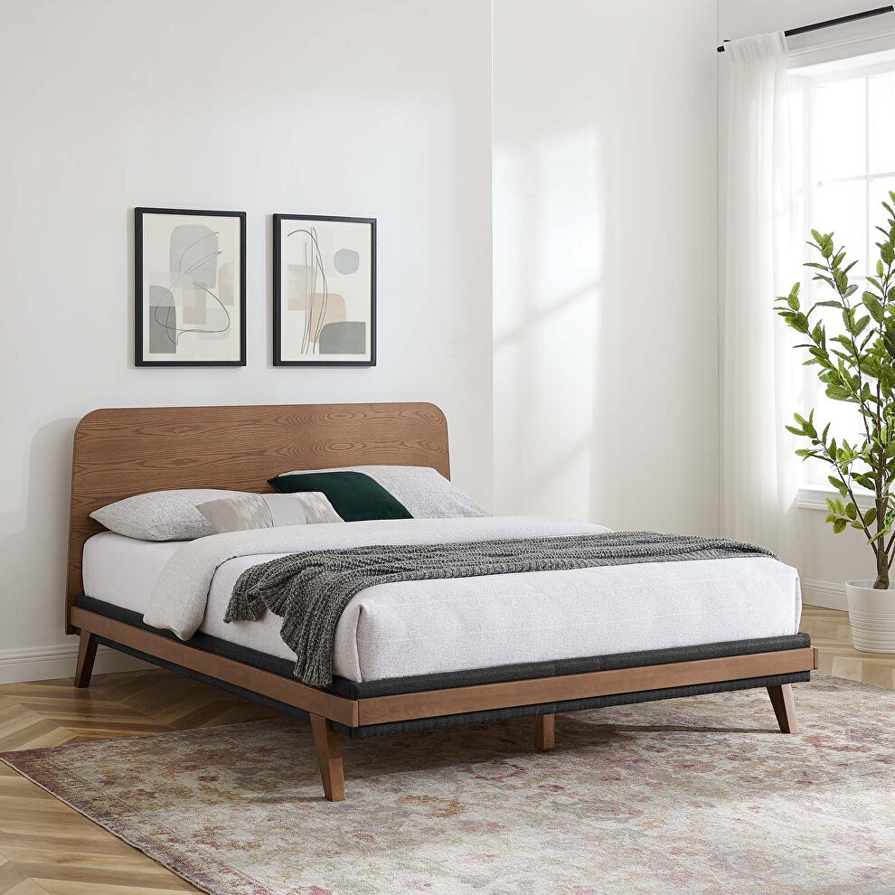 Walnut finish contemporary modern design queen platform bed by Modway