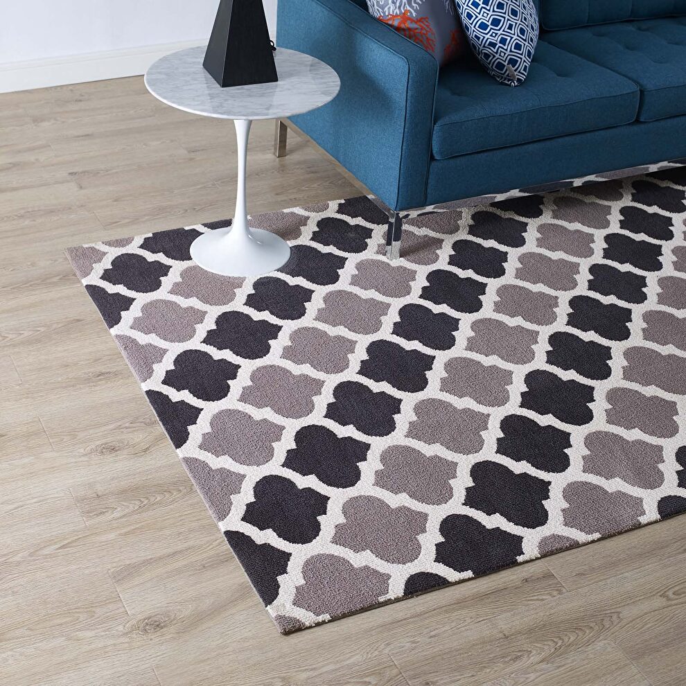 Charcoal/ black finish moroccan trellis area rug by Modway