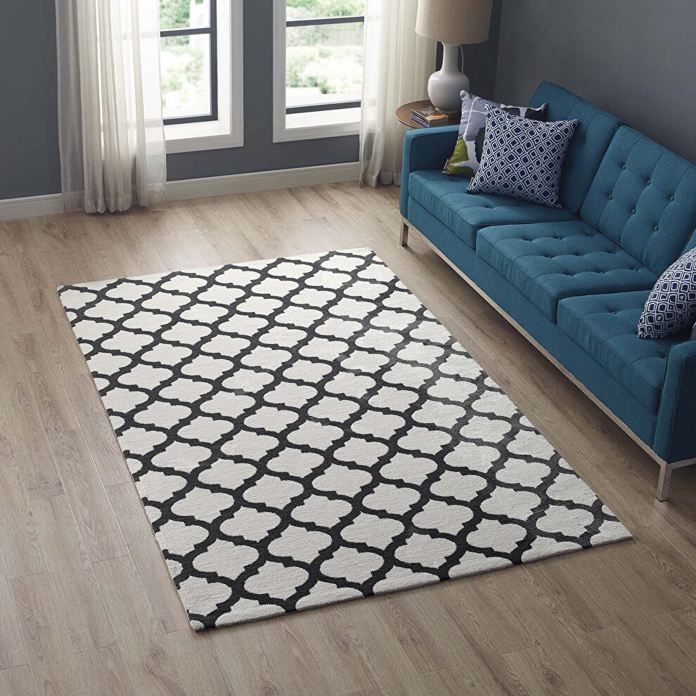 Moroccan trellis area rug in ivory/ charcoal by Modway