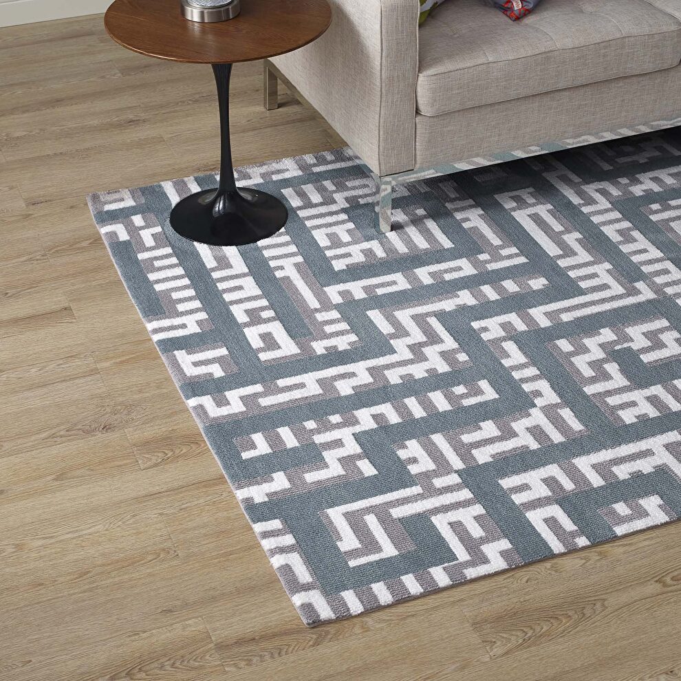Ivory/ light gray/ sky blue finish geometric maze area rug by Modway