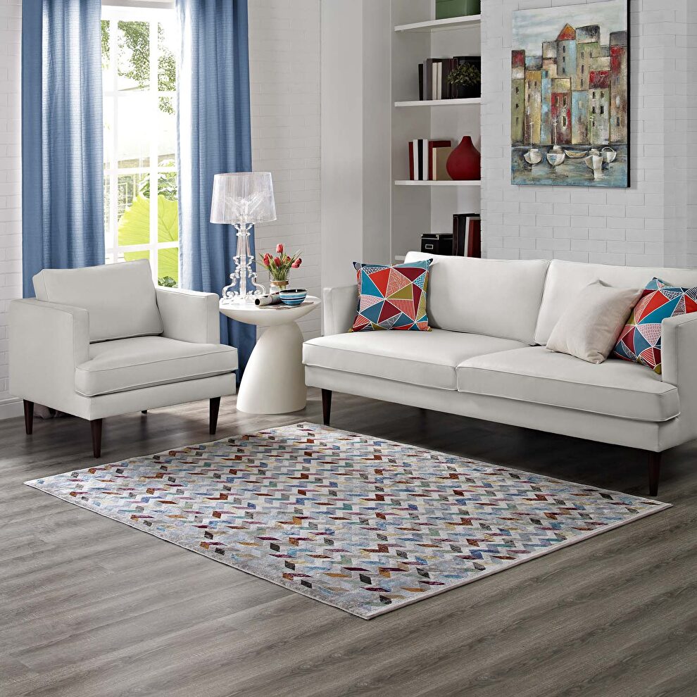 Multicolored chevron mosaic area rug by Modway