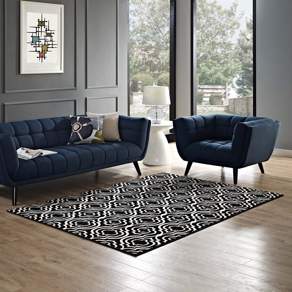 Black and white transitional moroccan trellis area rug by Modway