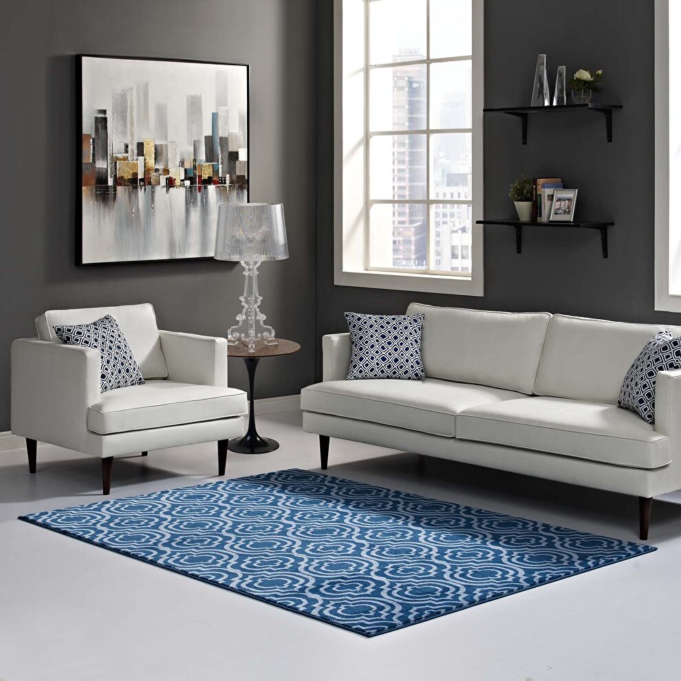 Moroccan blue and light blue transitional moroccan trellis area rug by Modway