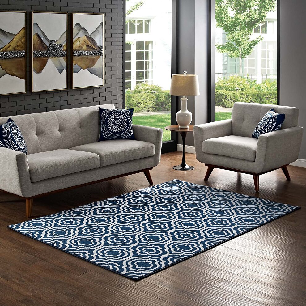 Morcoccan blue and ivory transitional moroccan trellis area rug by Modway