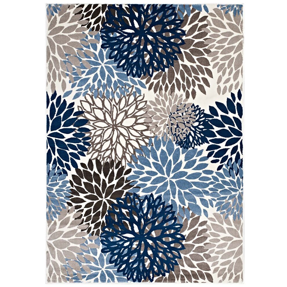 Vintage classic abstract floral area rug in blue/ brown and beige by Modway