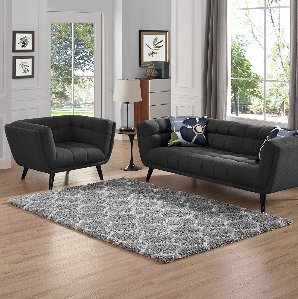 Moroccan trellis shag area rug in gray and ivory by Modway